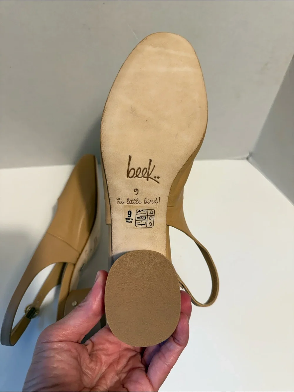 Beek Lora leather beige Solid Slingback Block Heel Buckle Round Toe Ladies US 9*